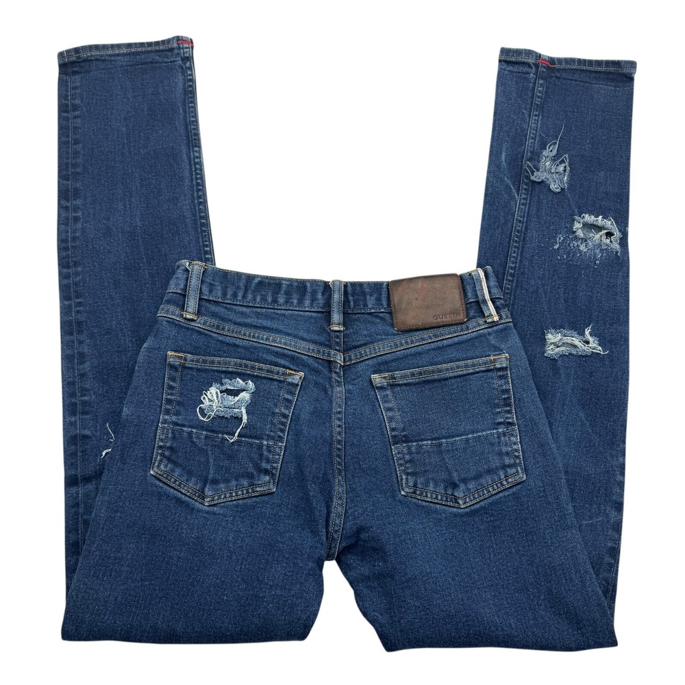 Gustin Jeans #239 Mens 28 x 31 Blue Raw Distressed Selvedge Slim Button Fly